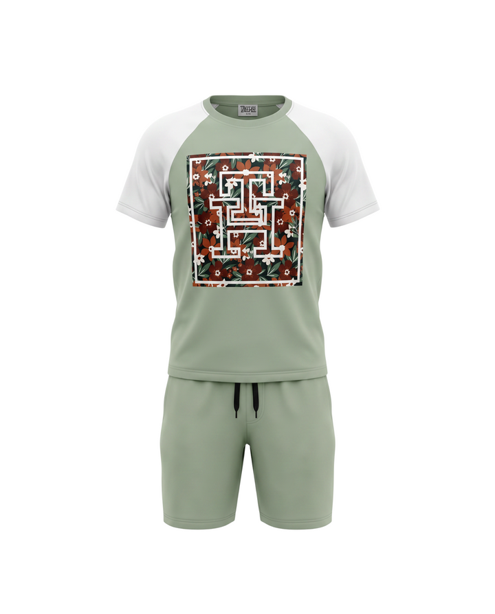 Kids TH Flowered Tracksuit Set - Olive Green