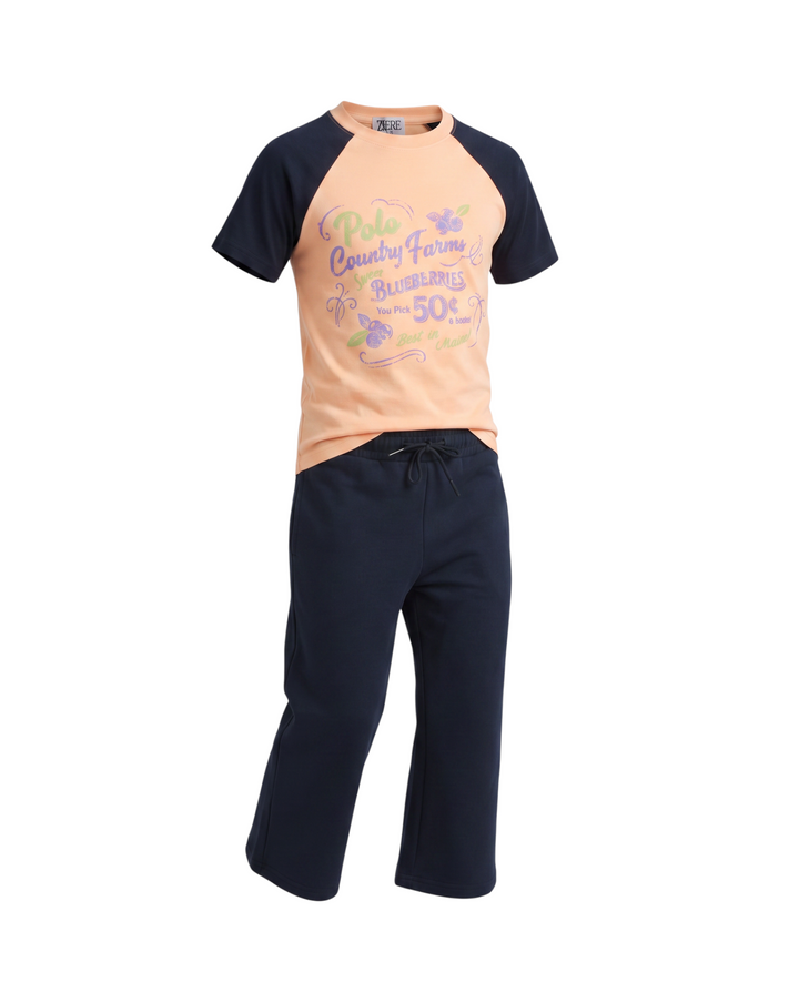 Kids Blueberries Tracksuit Set - Peach